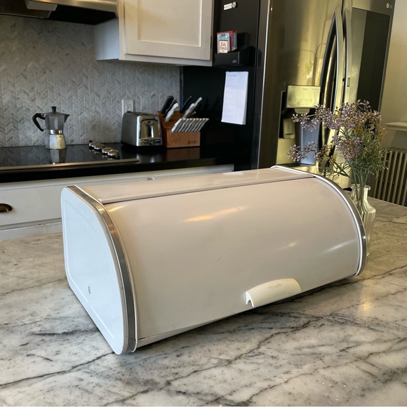 🥯🍞🥖🥨🥐🫓 Vintage Brabantia Large retro white metal and chrome roll bread box - Picture 1 of 14